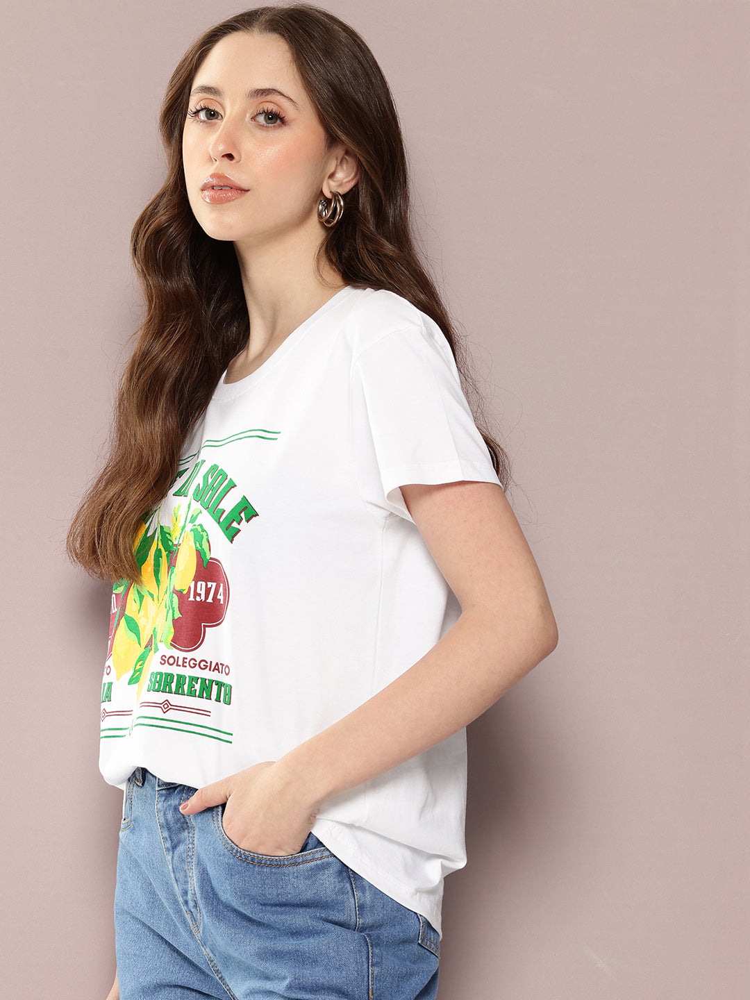 Womens Half Sleeve Round Neck Printed Boxy Fit Tshirts