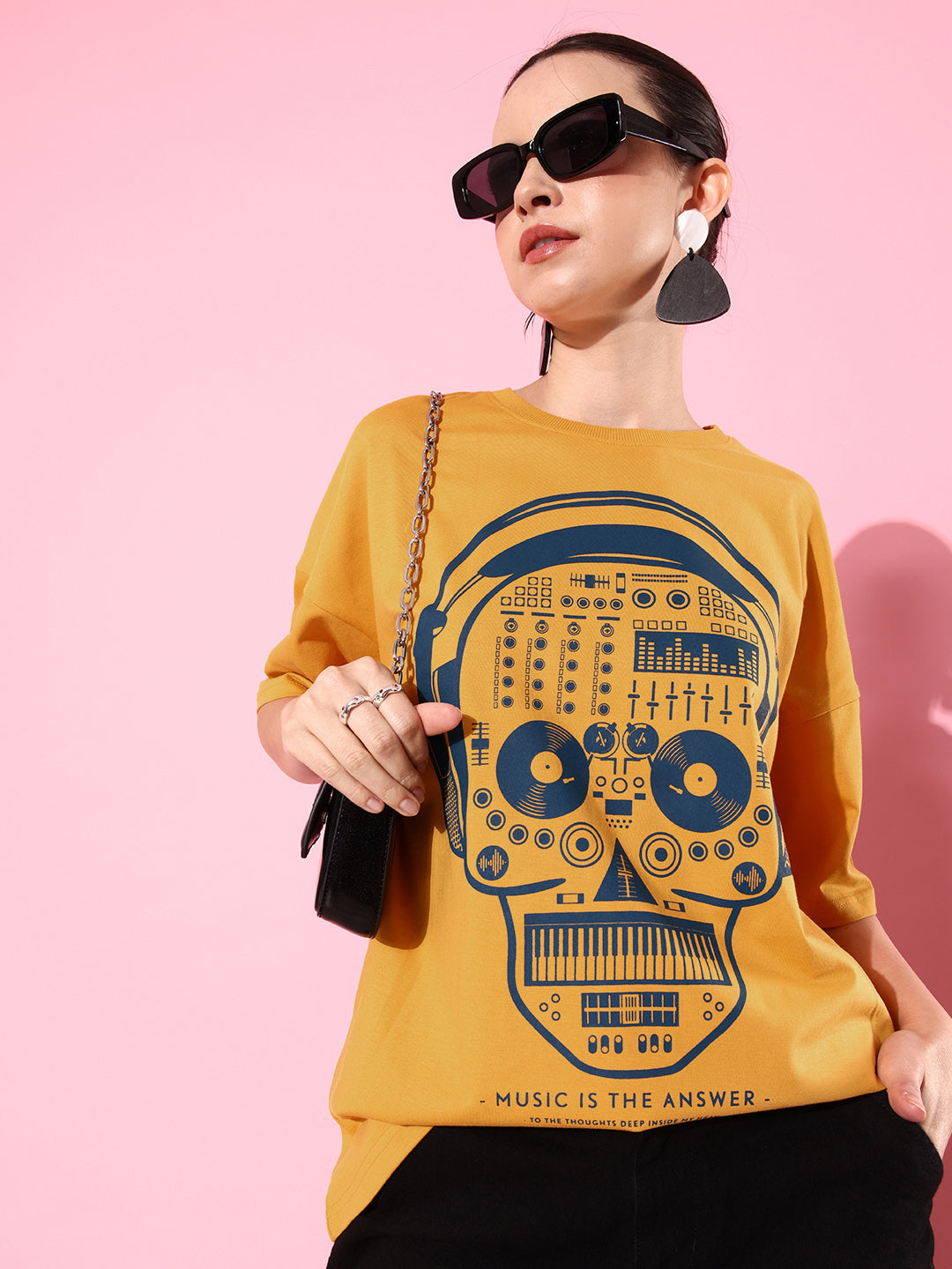 Womens Half Sleeve Drop Shoulder Printed Oversized Fit T-Shirts