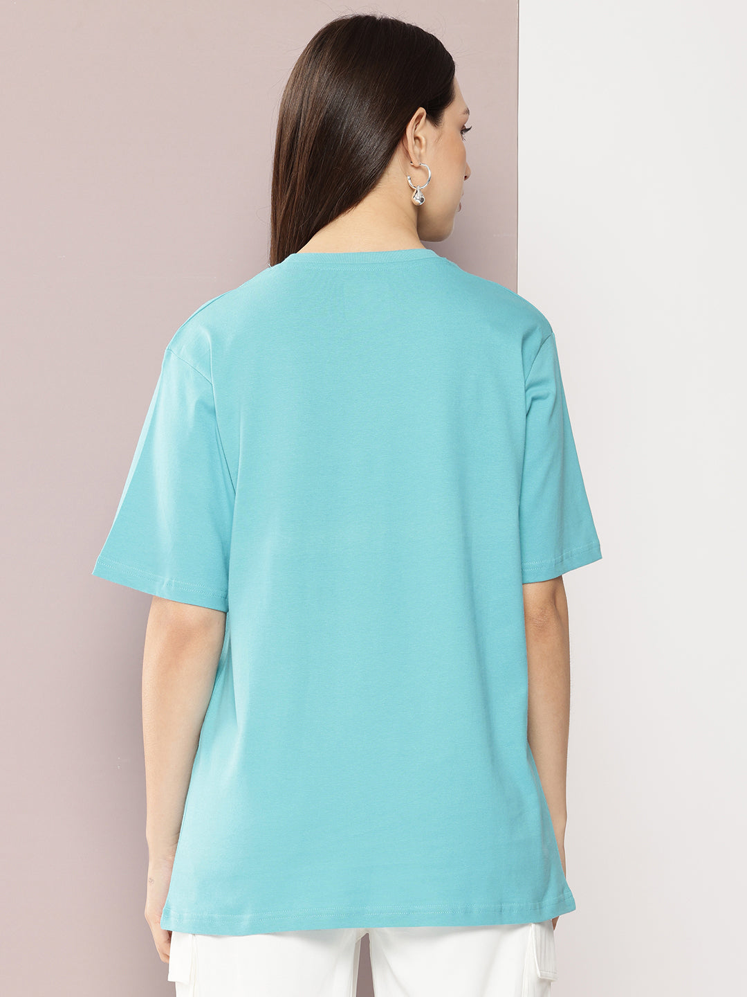 Womens Half Sleeve Round Neck Embroidered Oversized Fit Tshirts