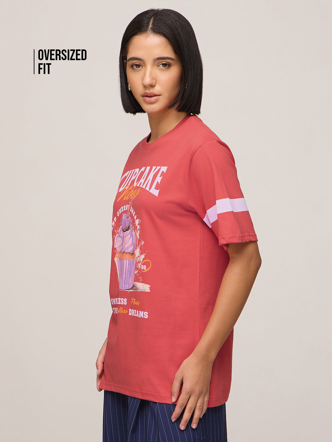 Womens Printed Oversized Fit Cotton T-Shirt
