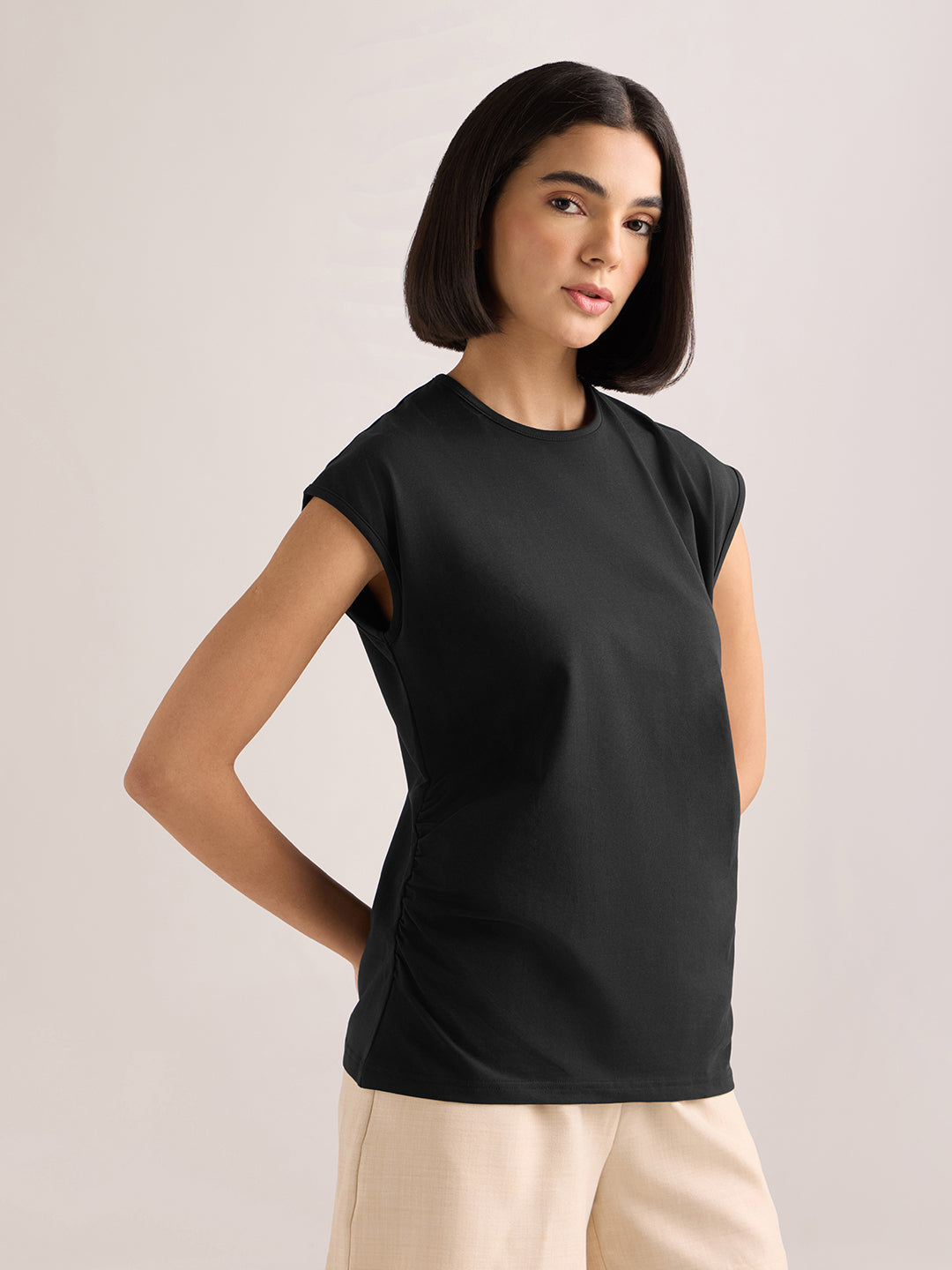 Womens Solid Regular Fit Lycra Jersey Sleeveless Tshirt