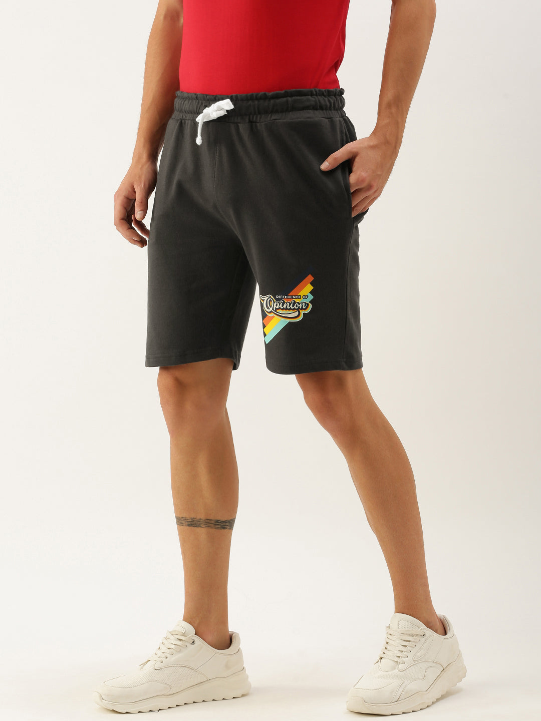 Men Charcoal Grey Typography Printed Mid-Rise Regular Shorts