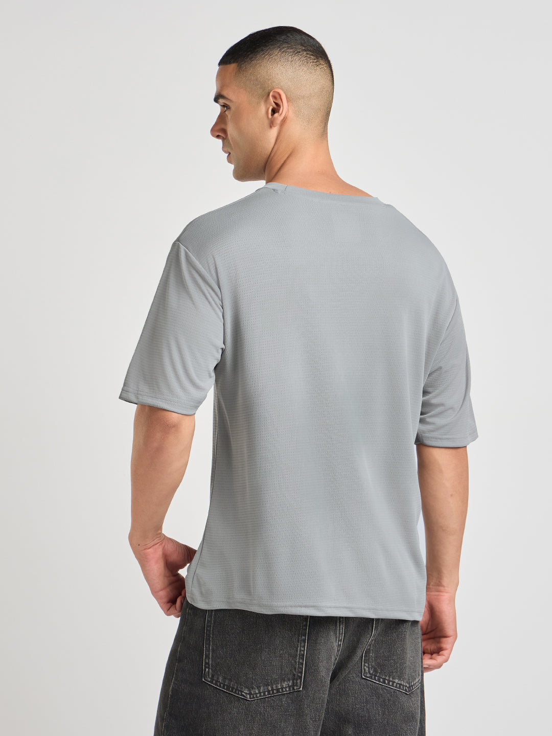 Mens Solid Oversized Half Sleeve Round Neck Polyester Tshirt