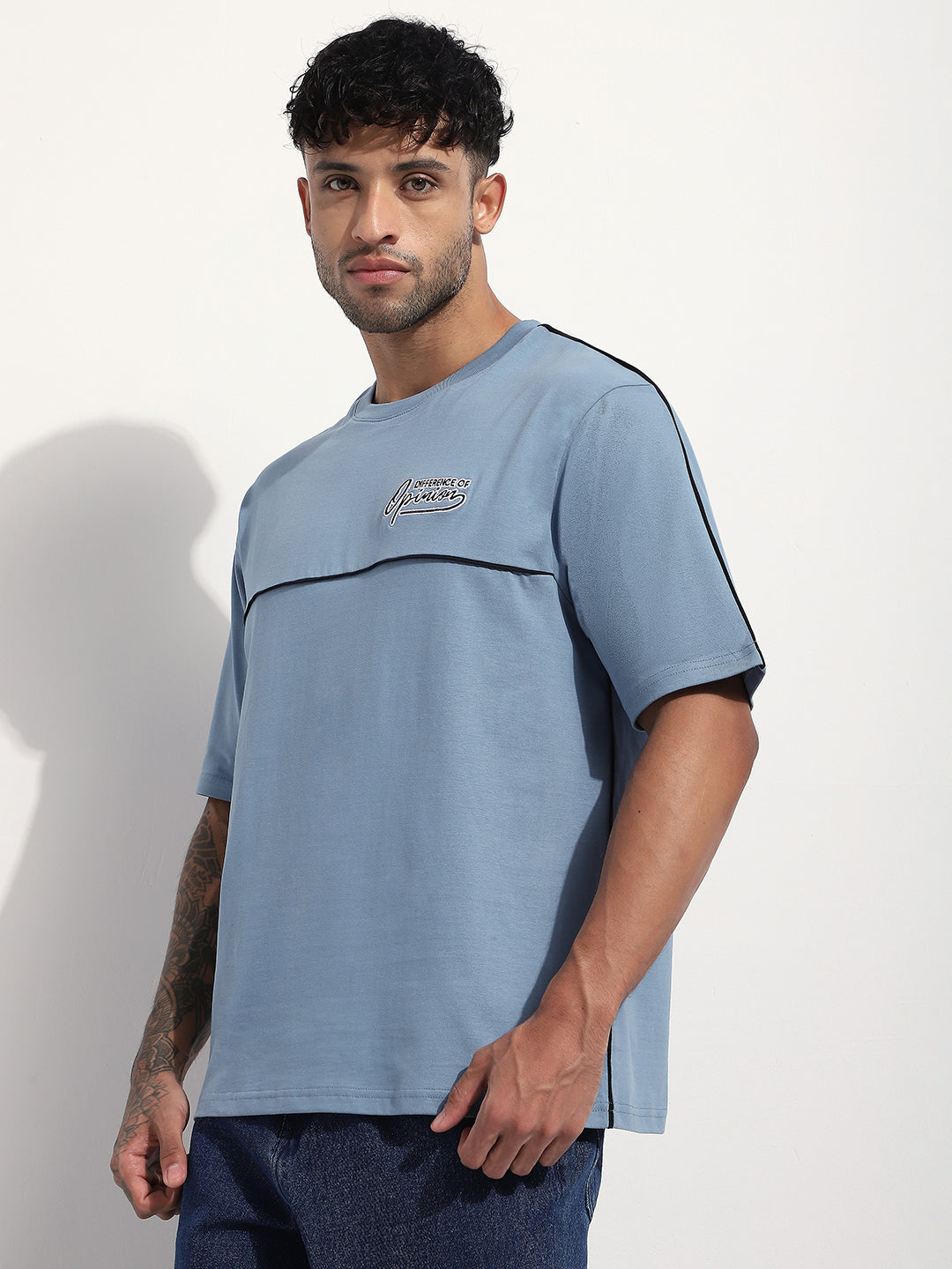 Mens Half Sleeve Round Neck Embroidered Oversized Fit Tshirts
