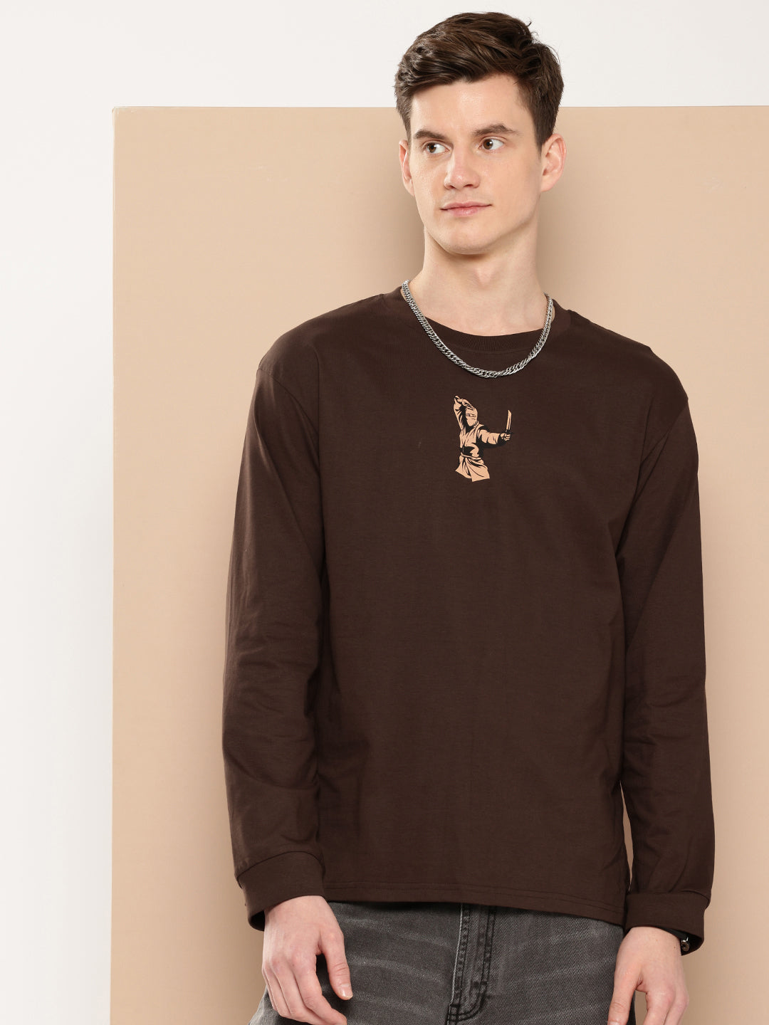 Mens Full Sleeve Round Neck Back Printed Oversized Fit Tshirts