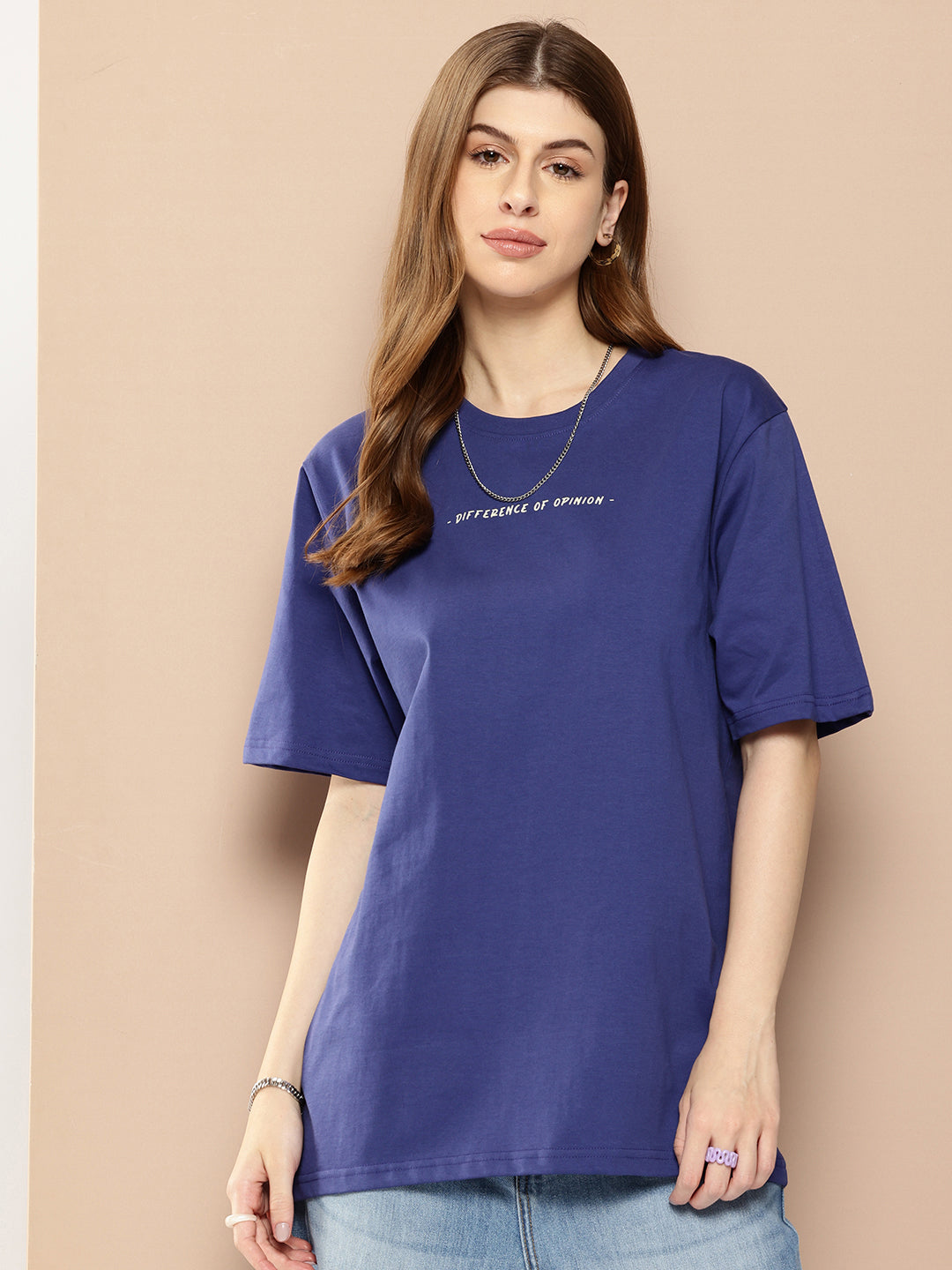 Womens Half Sleeve Round Neck Back Printed Oversized Fit Tshirts