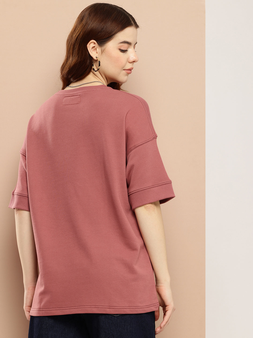 Womens Half Sleeve Round Neck Solid Oversized Fit Tshirts