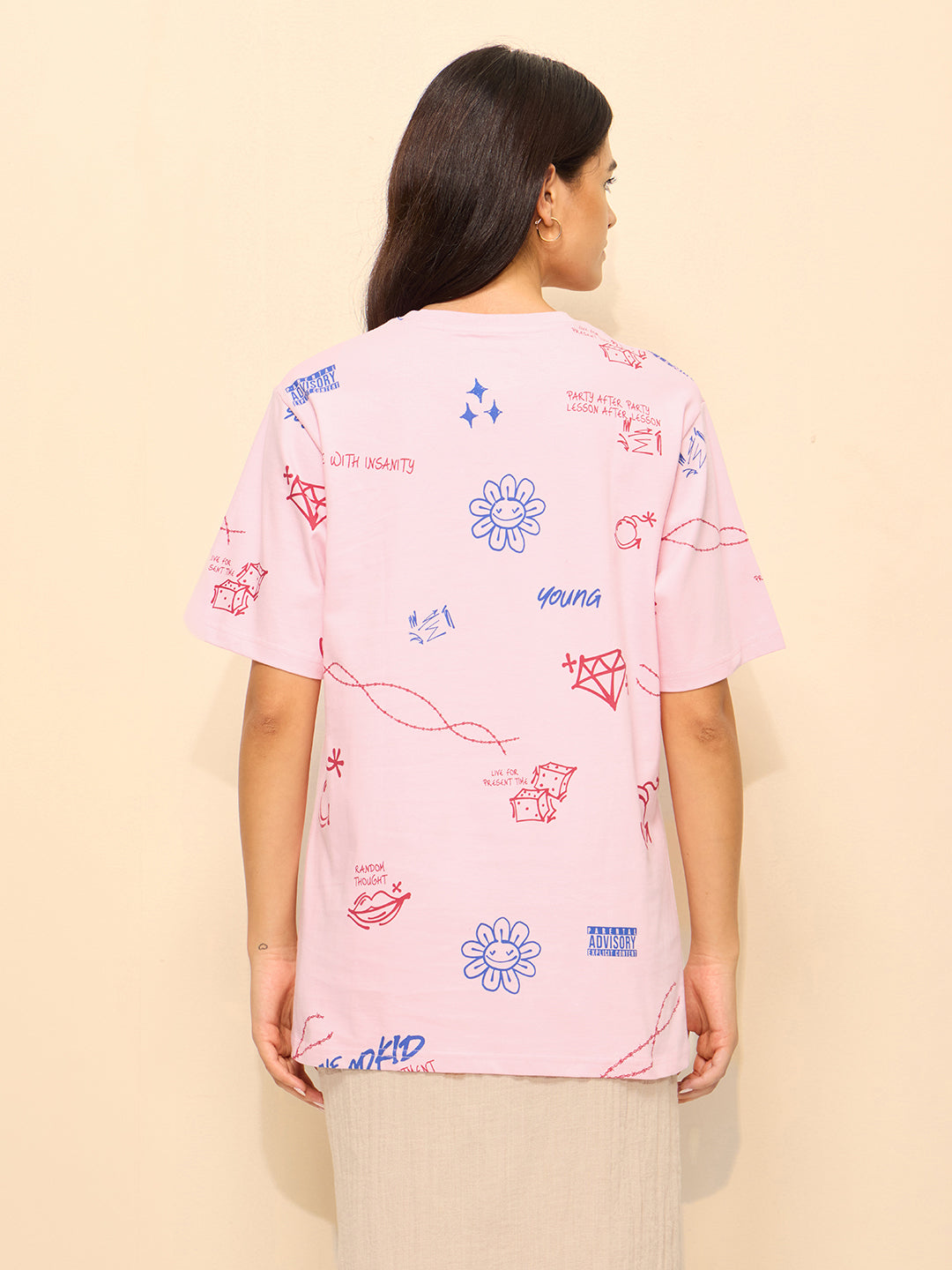 Womens Printed Oversized Cotton T-Shirt