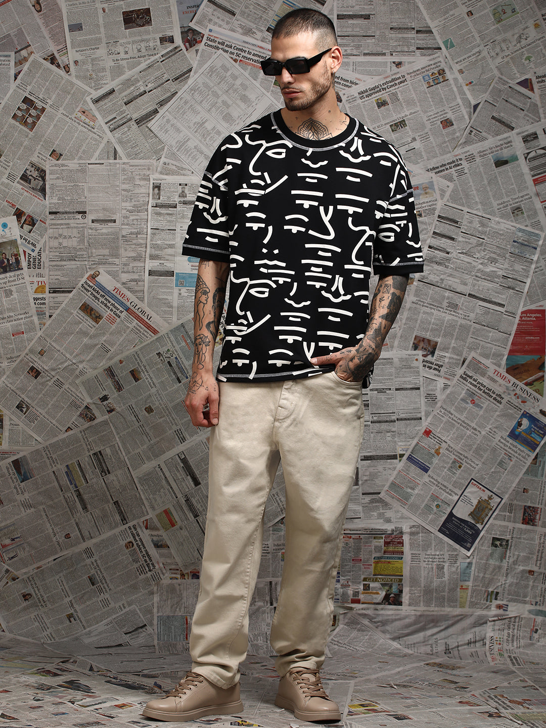 Mens Half Sleeve Drop Shoulder Printed Oversized Fit T-Shirts