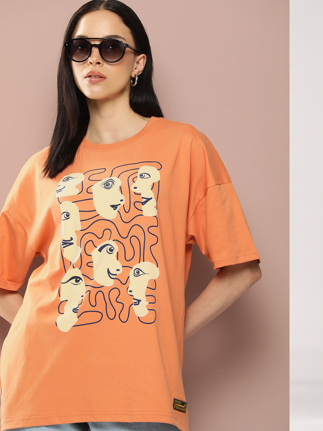 Womens Half Sleeve Drop Shoulder Printed Oversized Fit T-Shirts