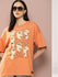 Womens Half Sleeve Drop Shoulder Printed Oversized Fit T-Shirts