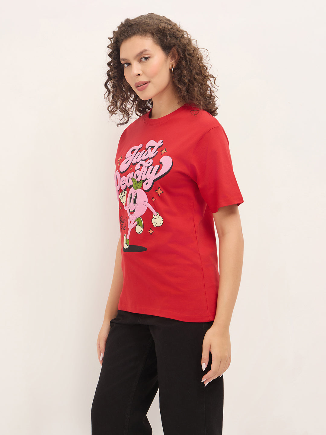 Womens Half Sleeve Round Neck Puff Print Oversized Fit Tshirts