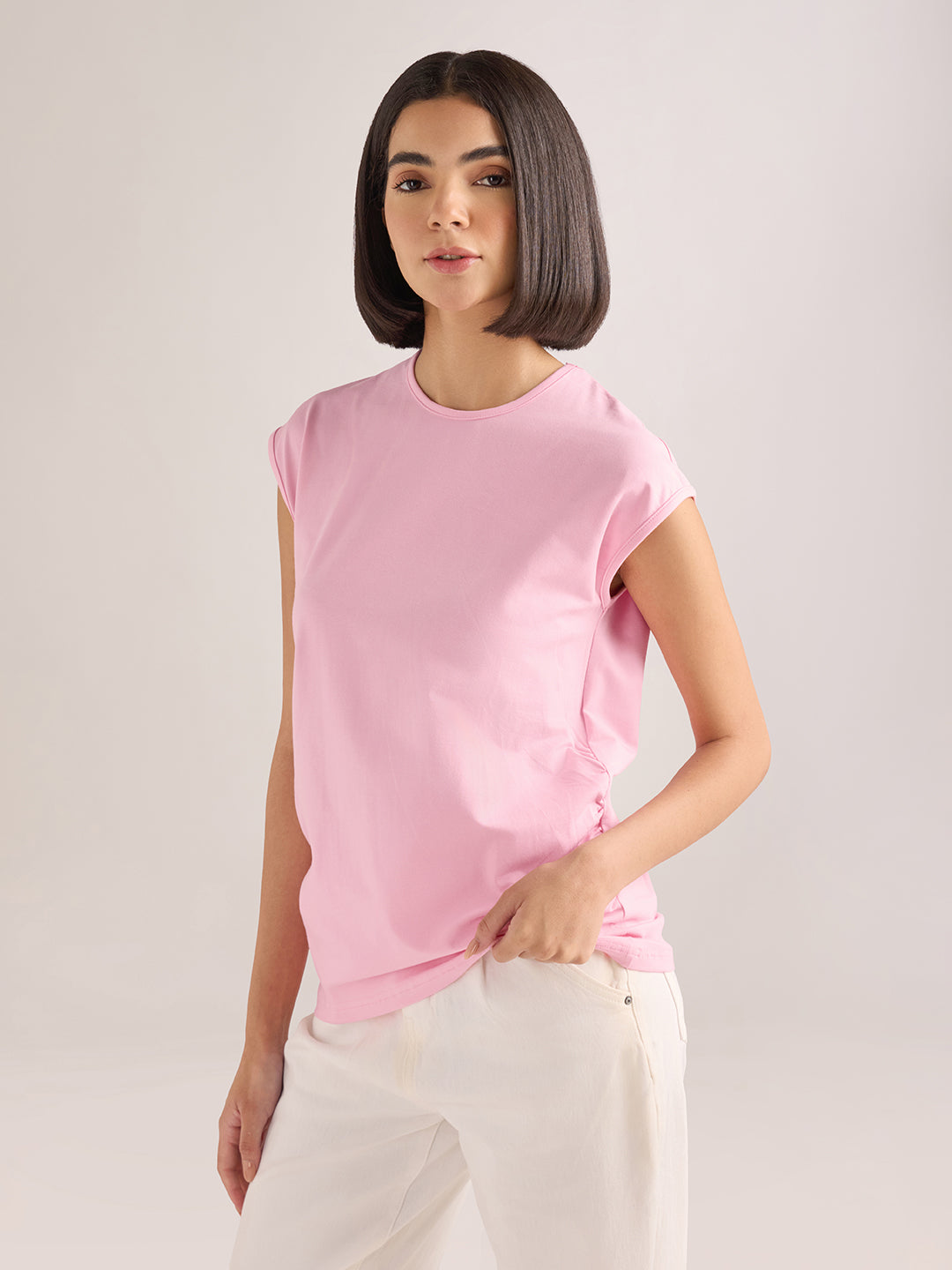 Womens Solid Regular Fit Lycra Jersey Sleeveless Tshirt