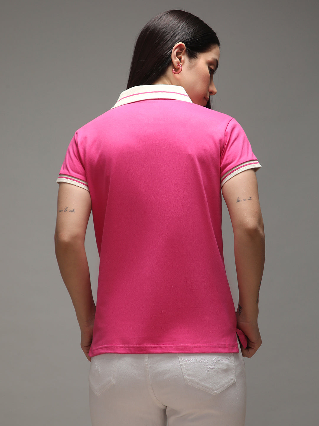 Womens Half Sleeve Polo Neck Solid Regular Fit Tshirts