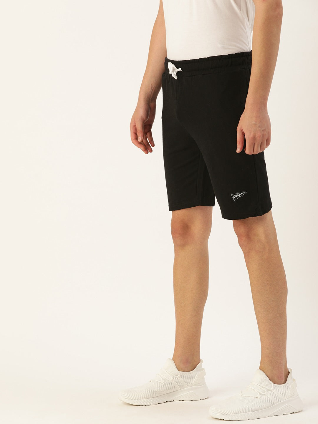 Men Black Solid Mid-Rise Regular Shorts