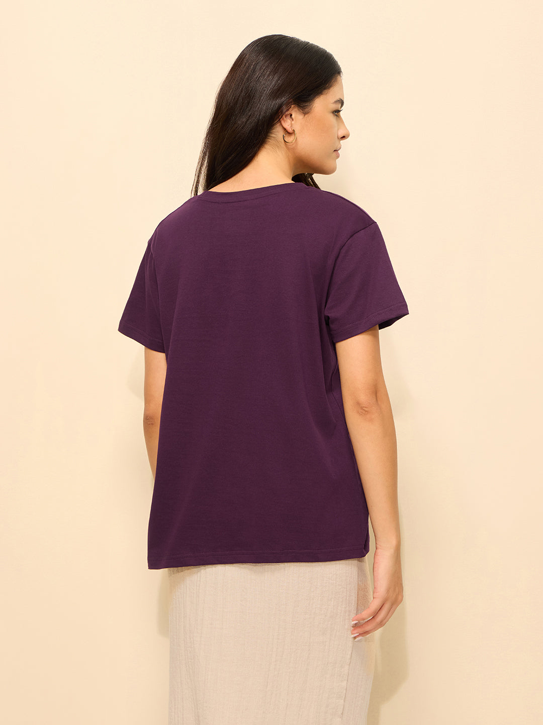 Womens Puff Printed Boxy Regular Fit Cotton T-Shirt