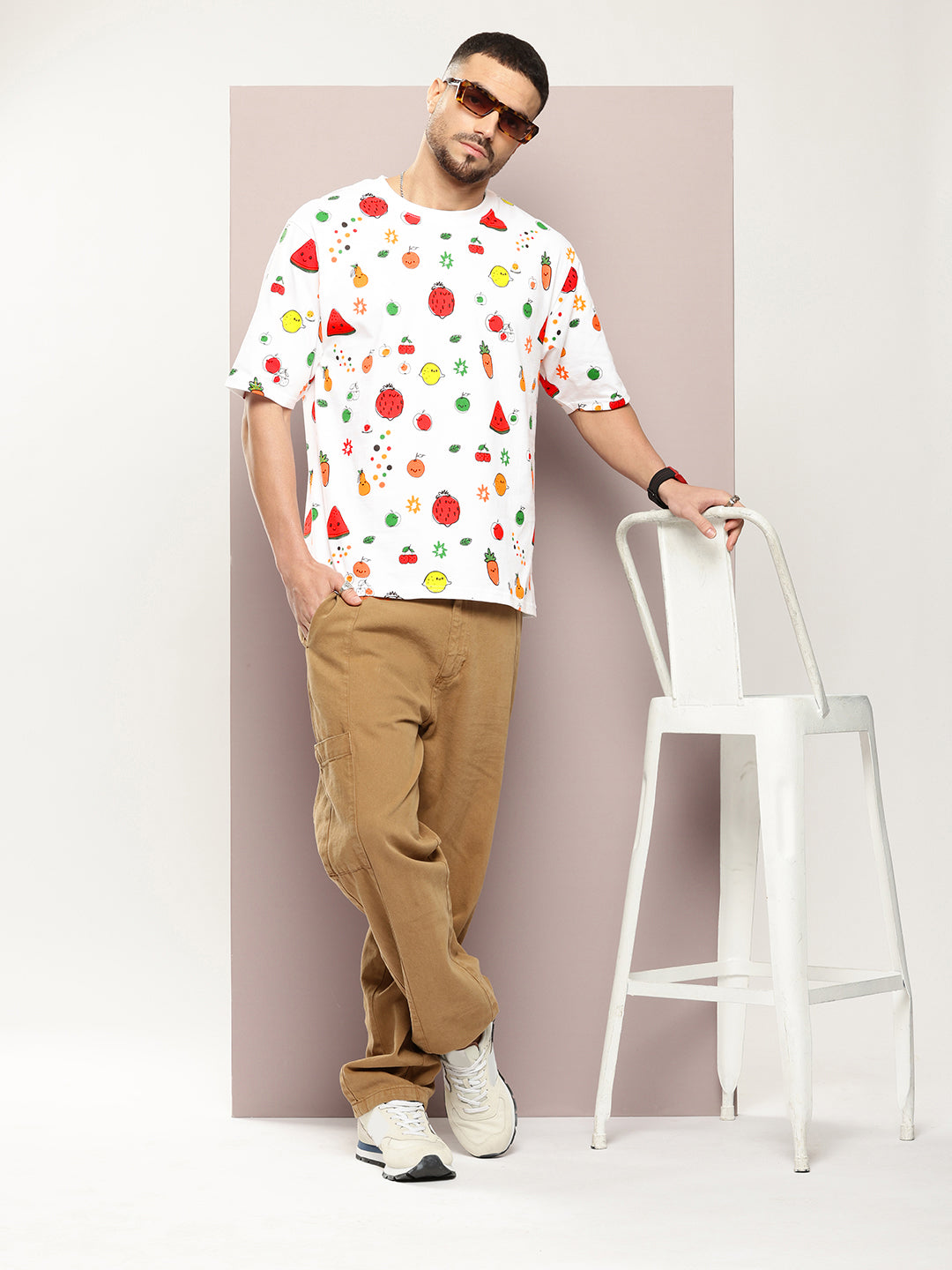 Mens Half Sleeve Round Neck All-Over Printed Oversized Fit Tshirts