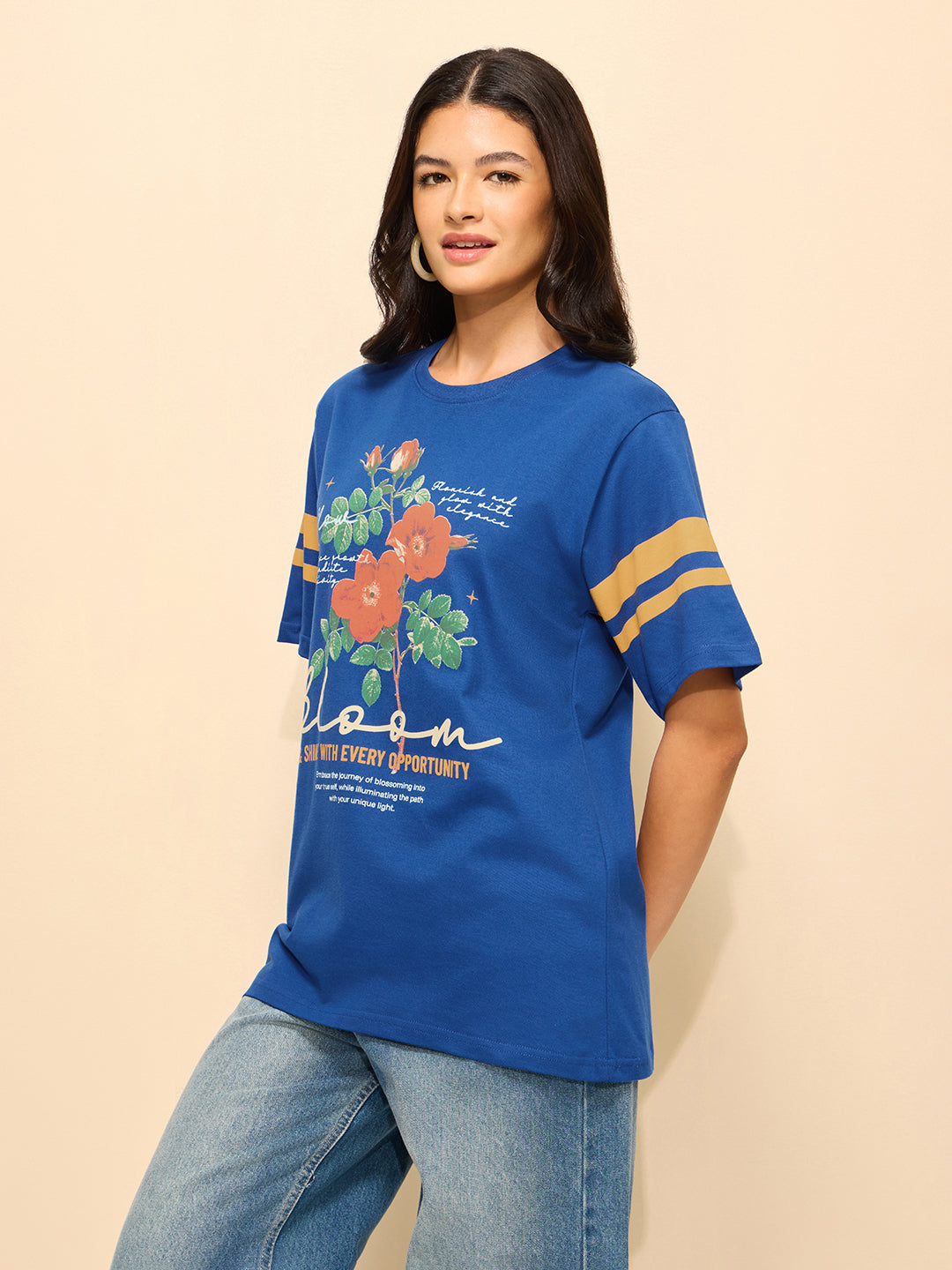 Womens Printed Oversized Fit Cotton T-Shirt