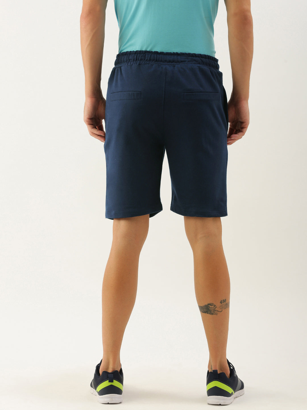 Men Navy Blue Typography Printed Mid-Rise Regular Shorts