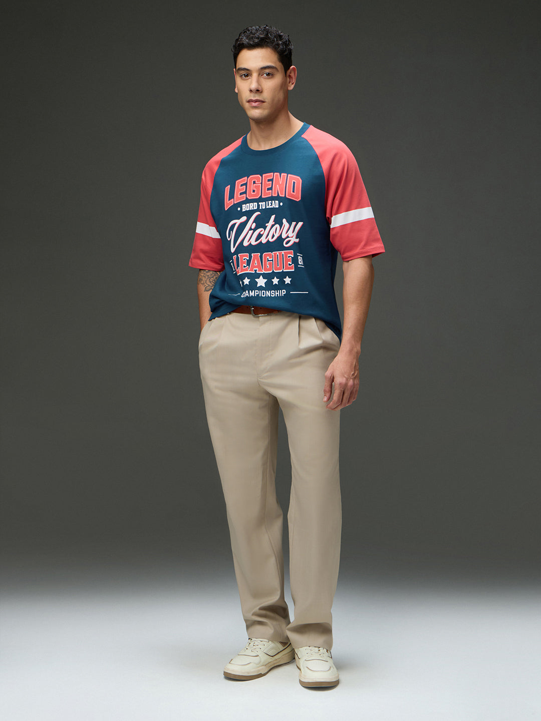 Mens Round Neck Raglan Sleeve Printed Oversized Fit Tshirt