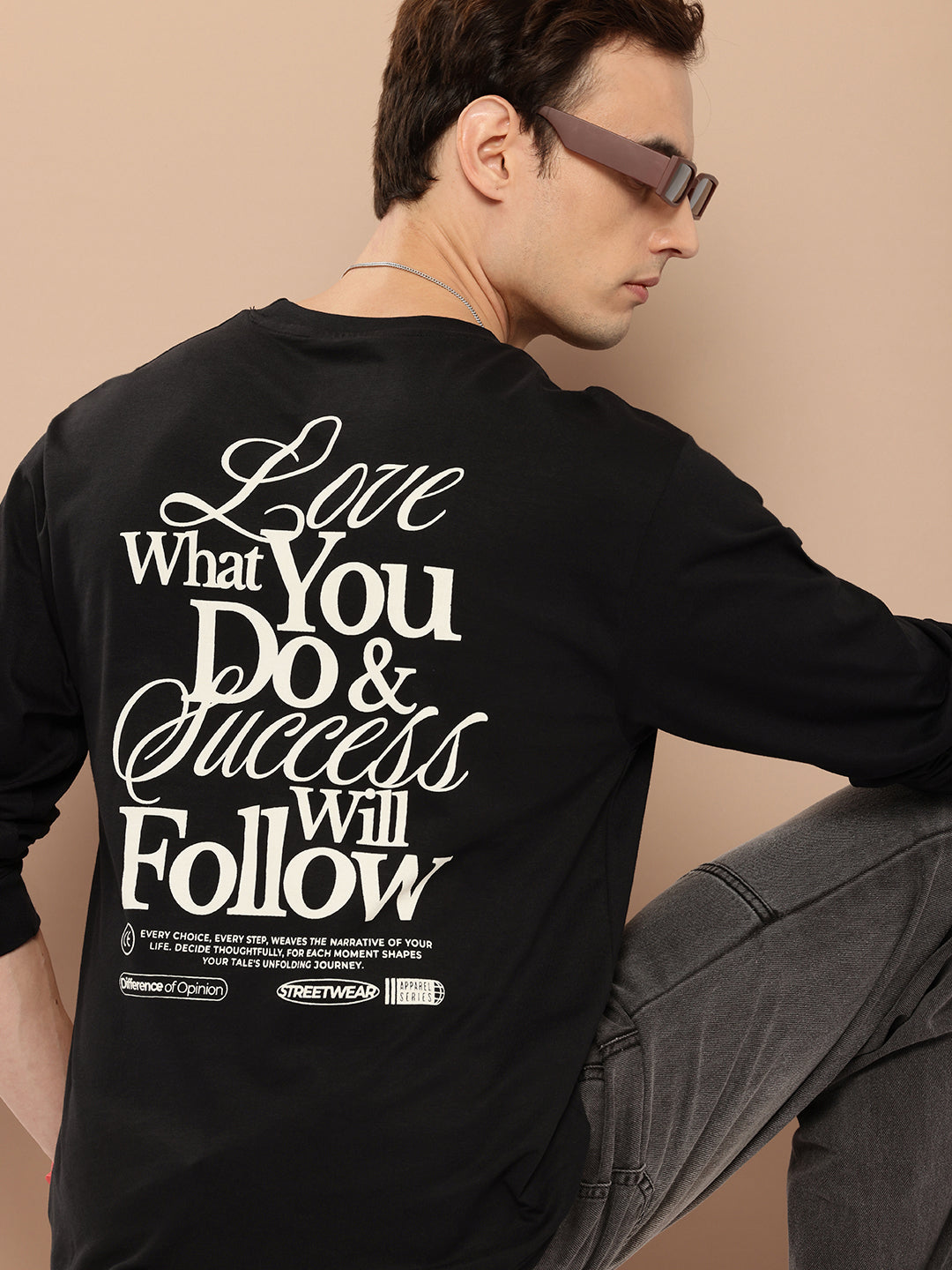 Mens Full Sleeve Round Neck Back Printed Oversized Fit Tshirts