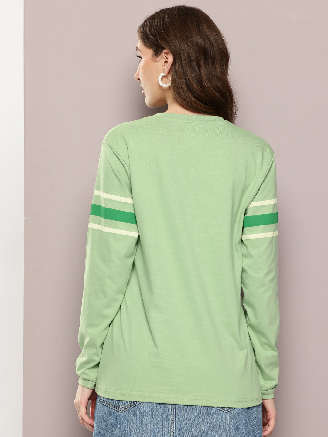 Womens Full Sleeve Round Neck Printed Oversized Fit Tshirts