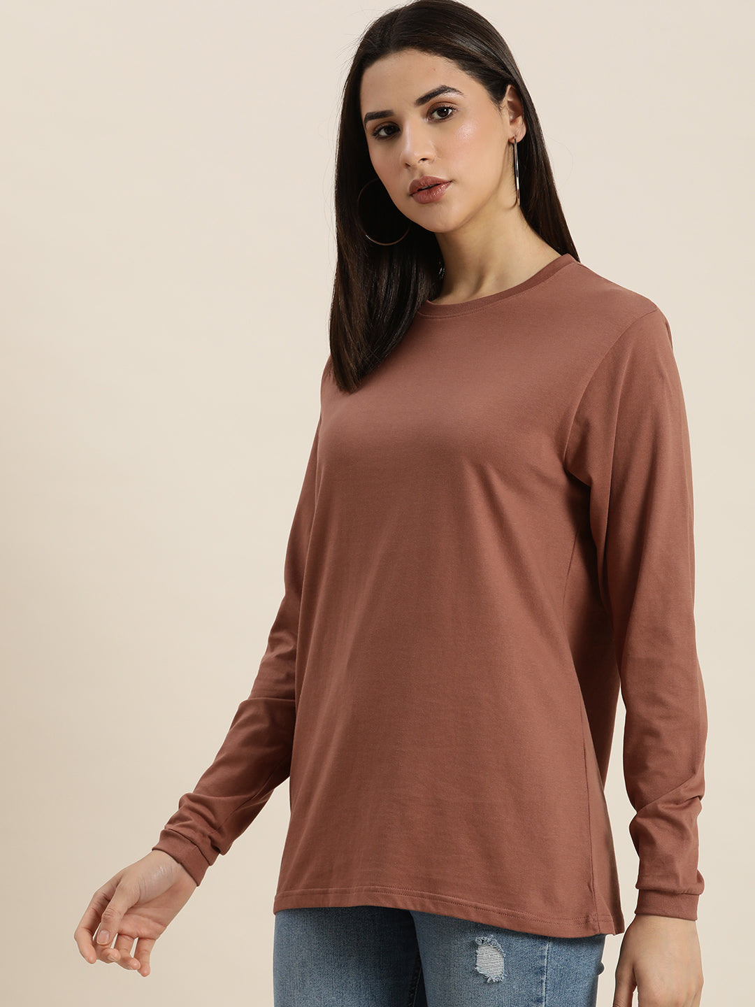 Womens Full Sleeve Round Neck Oversized Fit T-Shirts