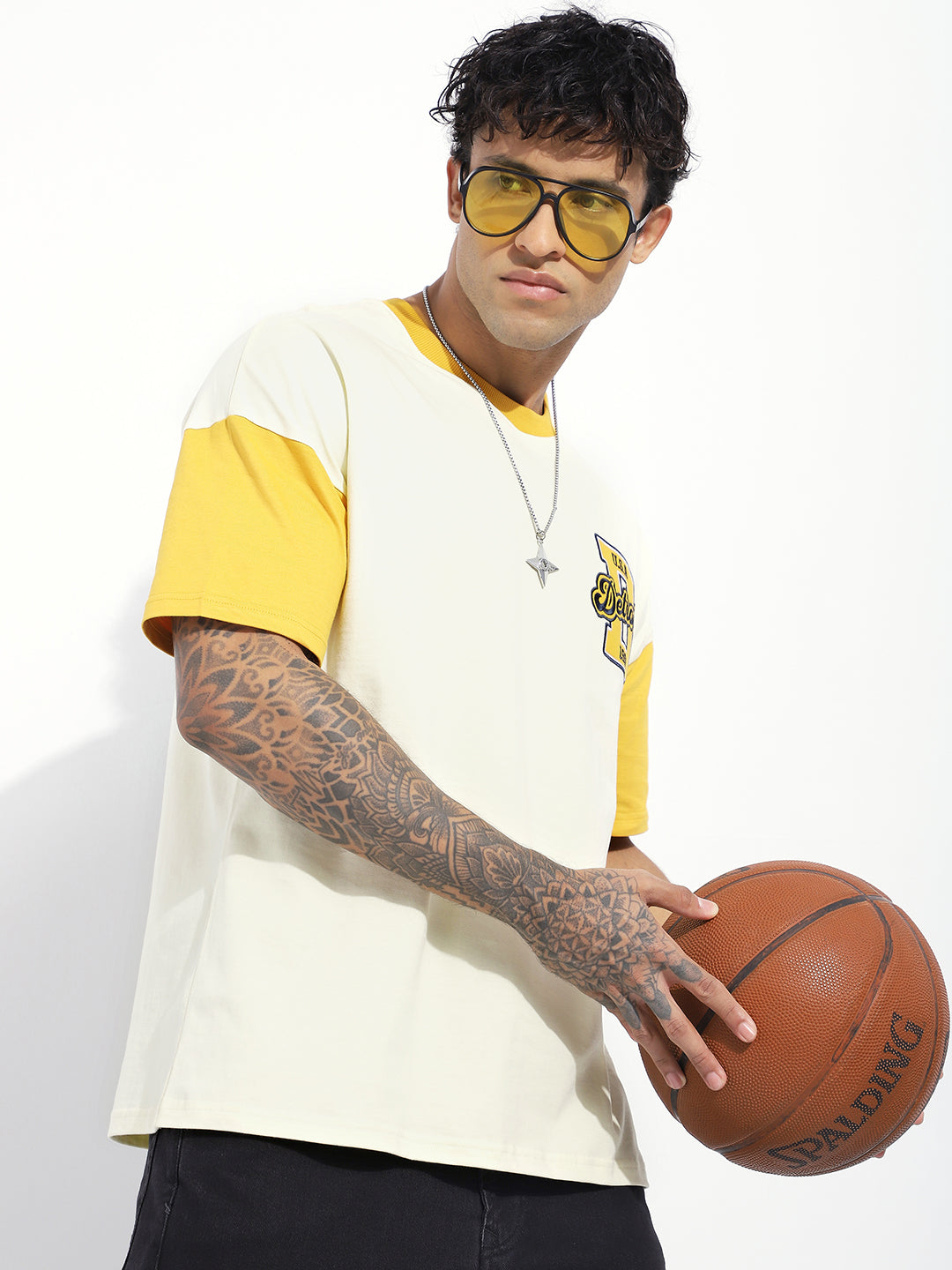 Mens Half Sleeve Drop Shoulder Embroidery Oversized Fit T-Shirts