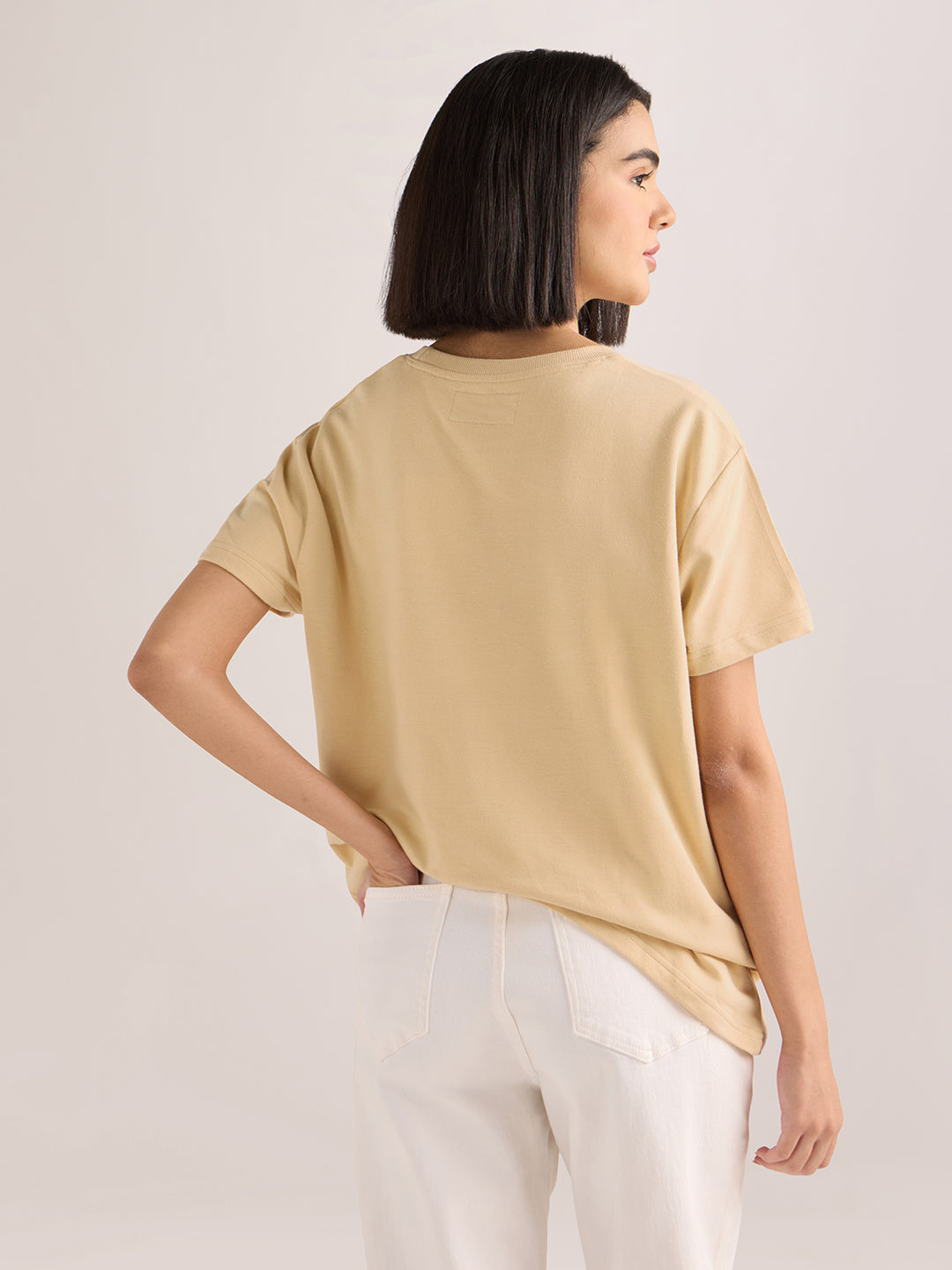 Womens Embroidery Boxy Regular Fit French Terry Cotton Tshirt