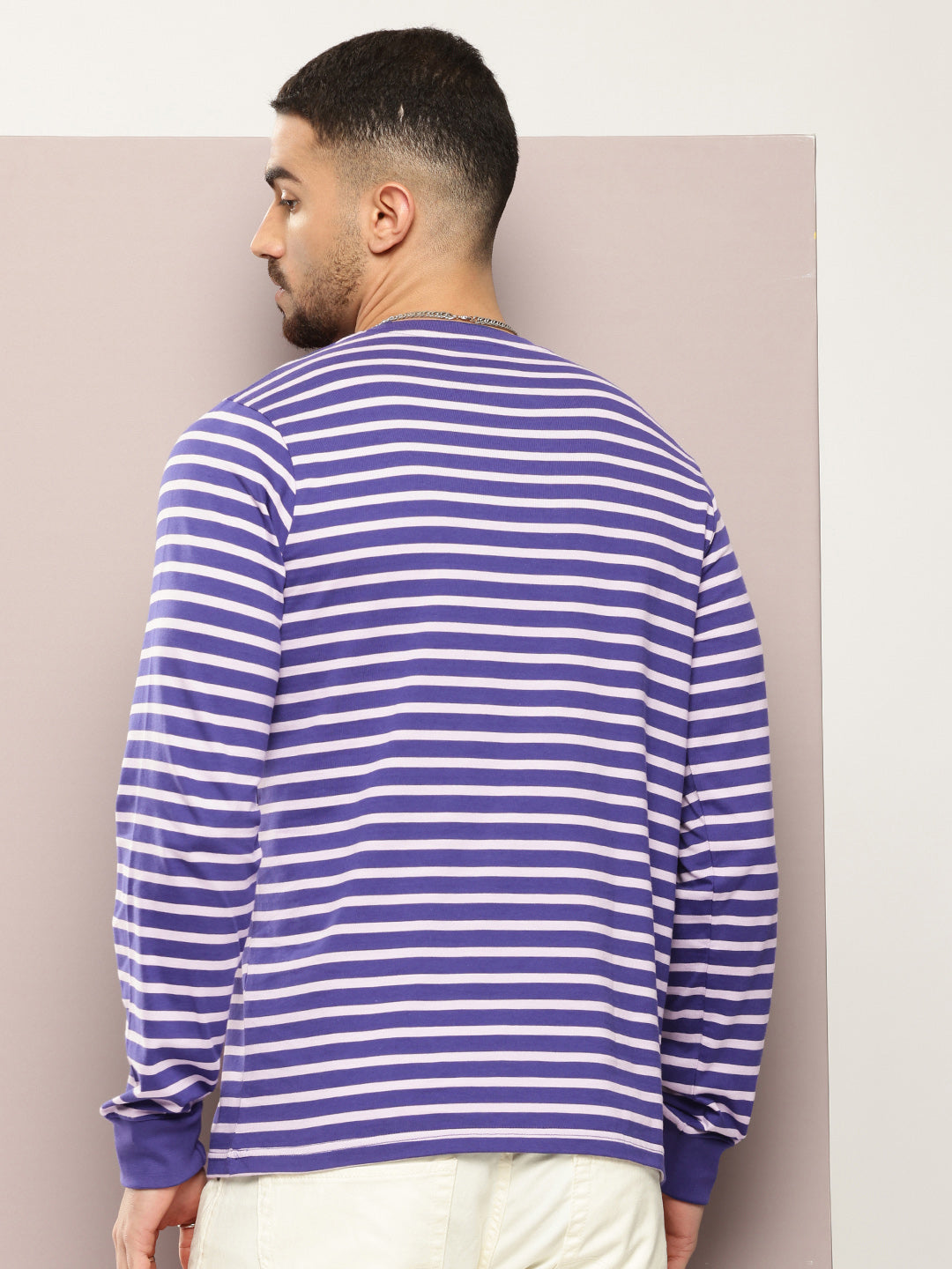 Mens Full Sleeve Round Neck Striped Regular Fit Tshirts