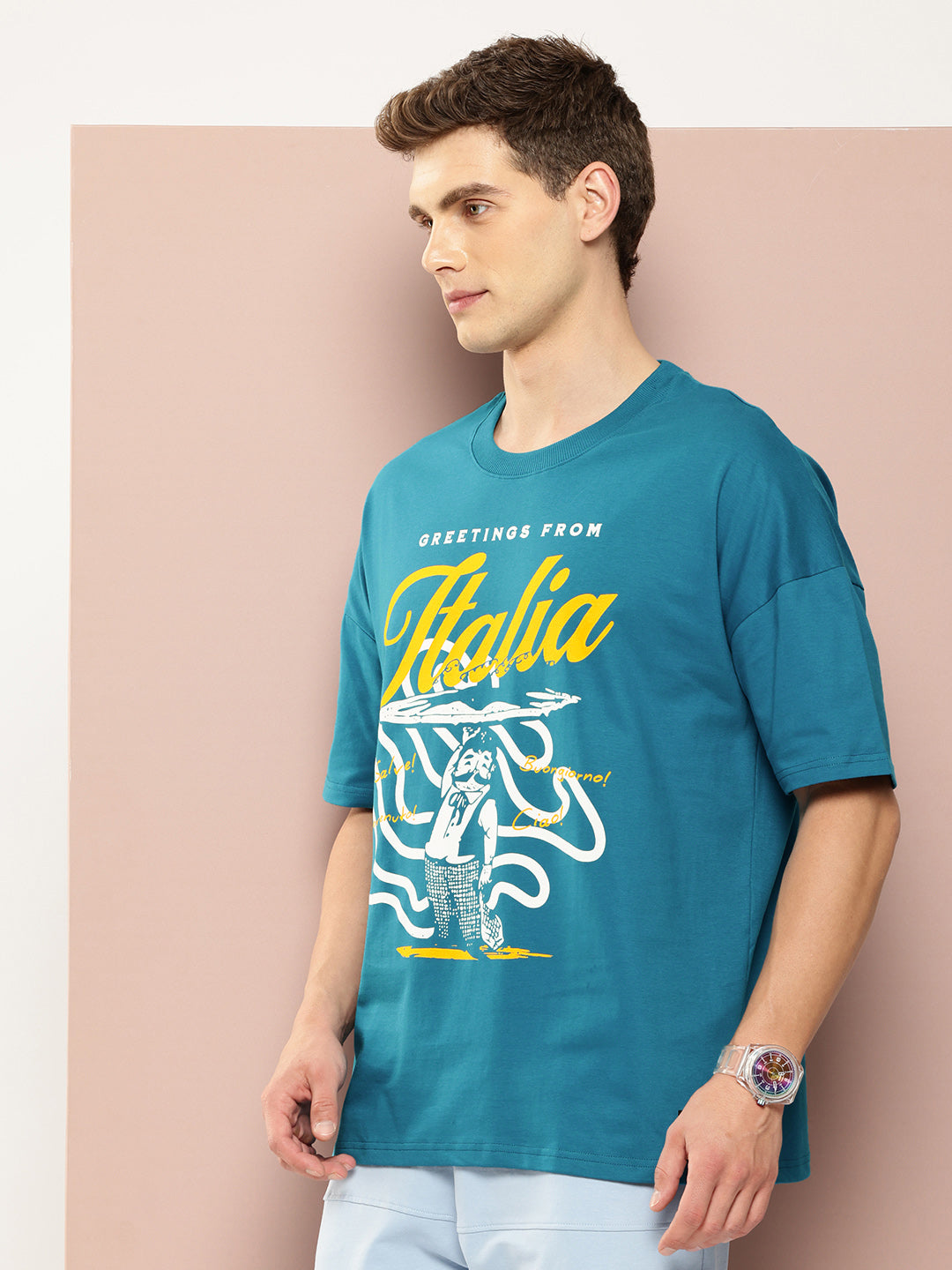 Mens Half Sleeve Drop Shoulder Printed Oversized Fit T-Shirts