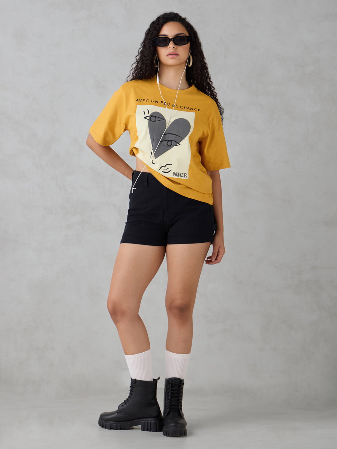 Womens Half Sleeve Puff Printed Oversized Fit Tshirt
