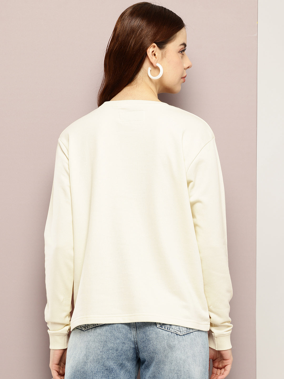 Womens Full Sleeve Round Neck Solid Boxy Fit Tshirts