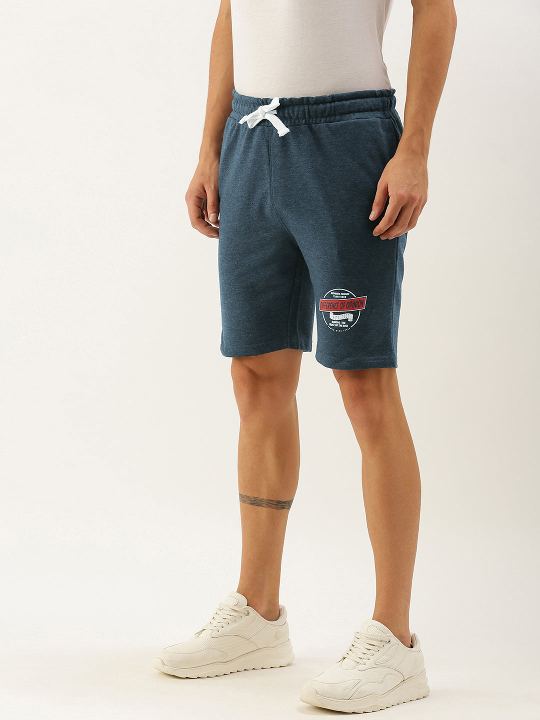Men Blue Brand Logo Printed Mid-Rise Regular Shorts