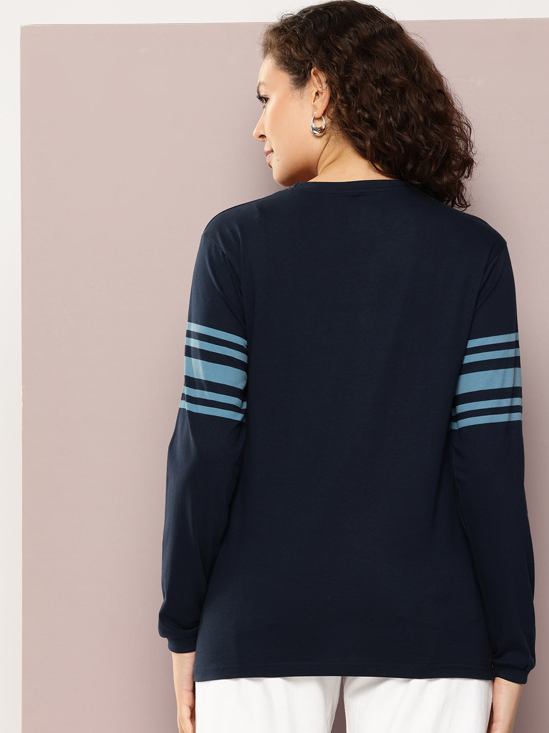 Womens Full Sleeve Round Neck Printed Oversized Fit Tshirts