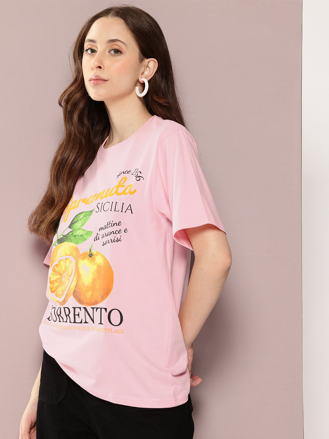 Womens Half Sleeve Round Neck Printed Oversized Fit Tshirts