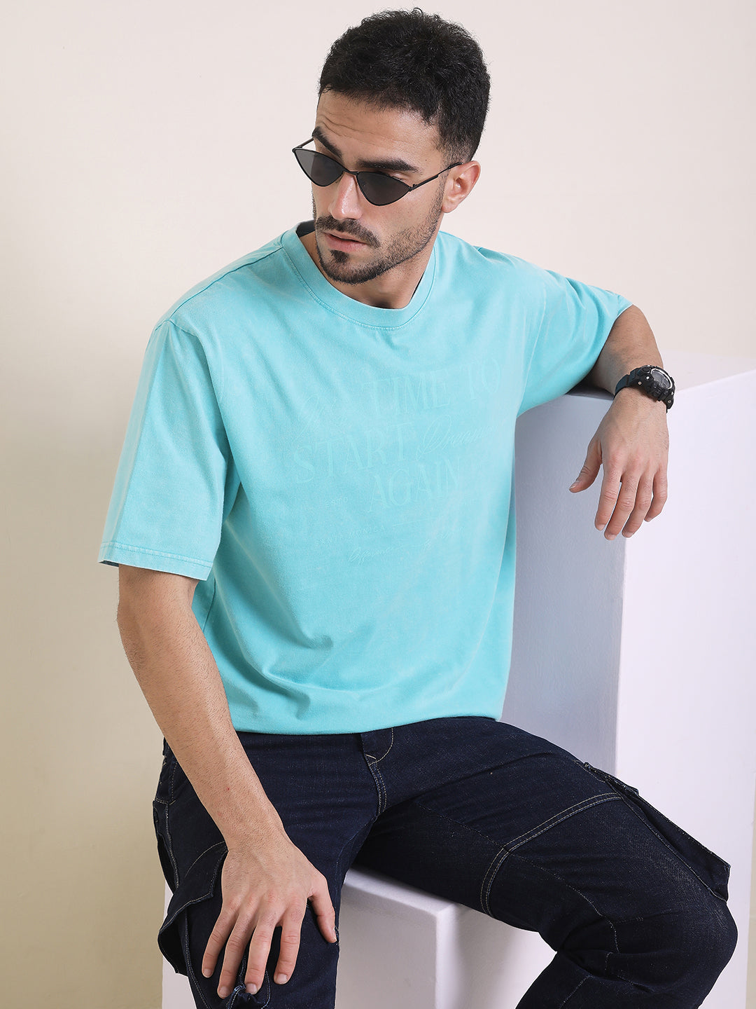 Mens Half Sleeve Round Neck Back Printed Oversized Fit Tshirts