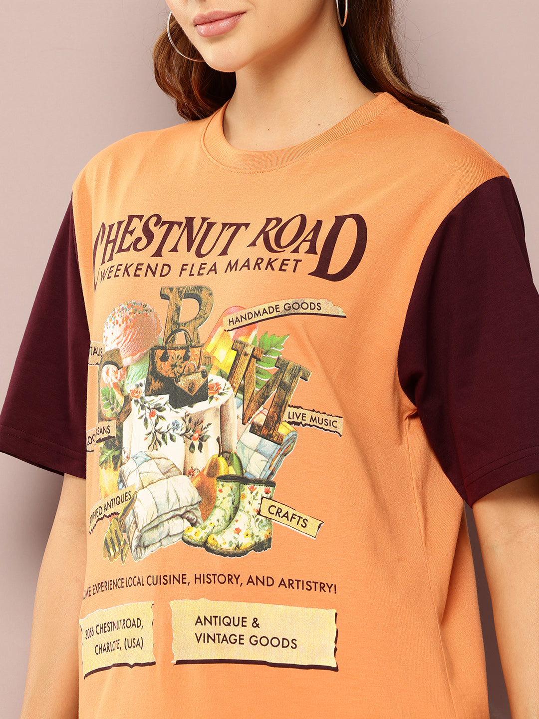 Womens Short Sleeve Printed Oversized Fit Tshirt