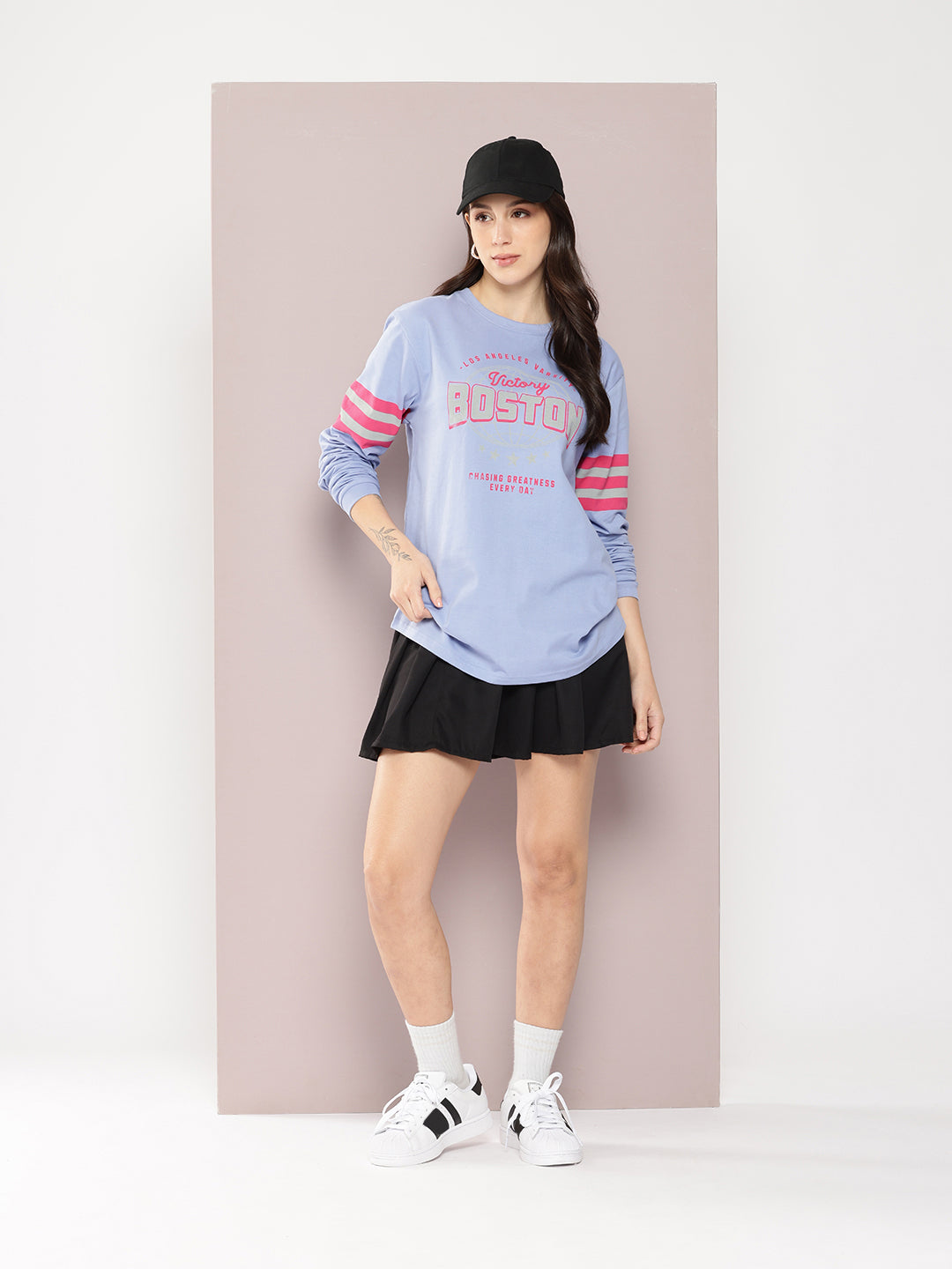 Womens Full Sleeve Round Neck Printed Oversized Fit Tshirts