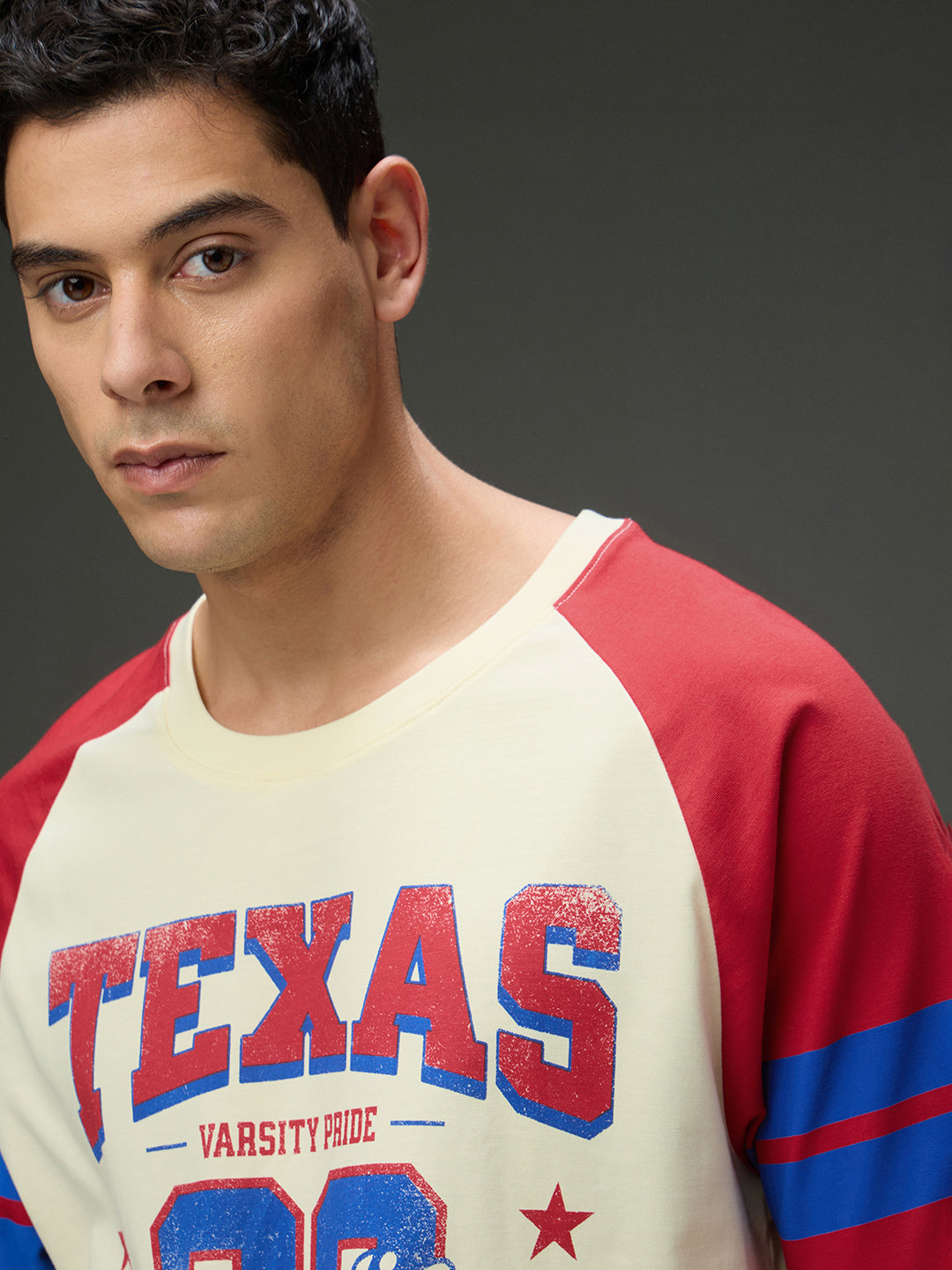Mens Round Neck Raglan Sleeve Printed Oversized Fit Tshirt