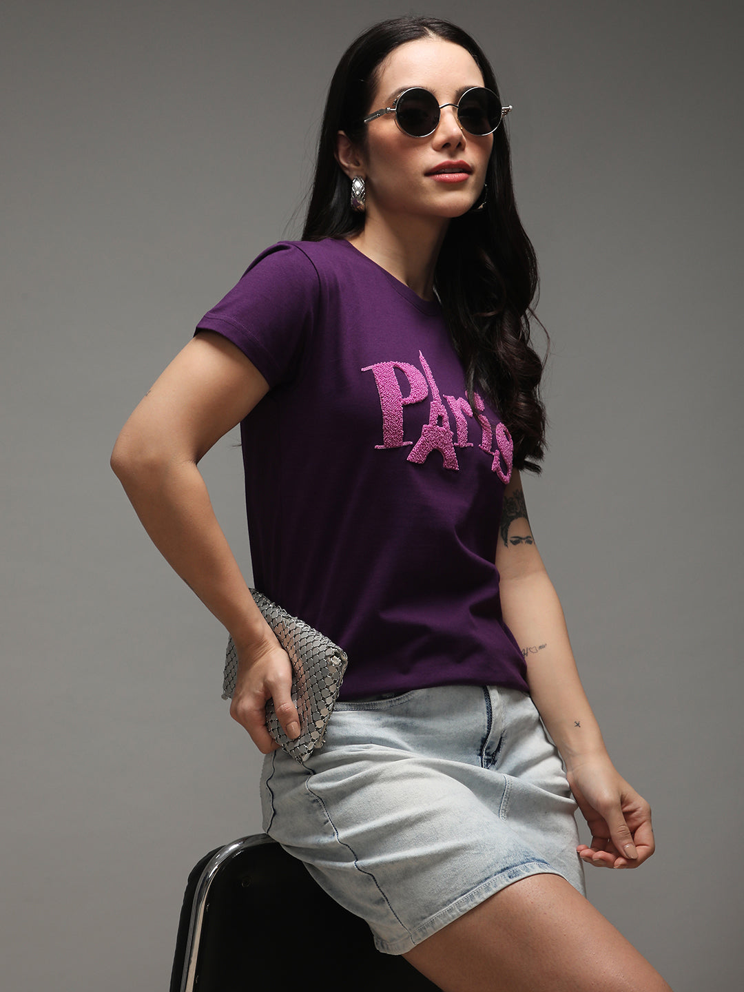 Womens Half Sleeve Round Neck Embroidery Regular Fit Tshirts