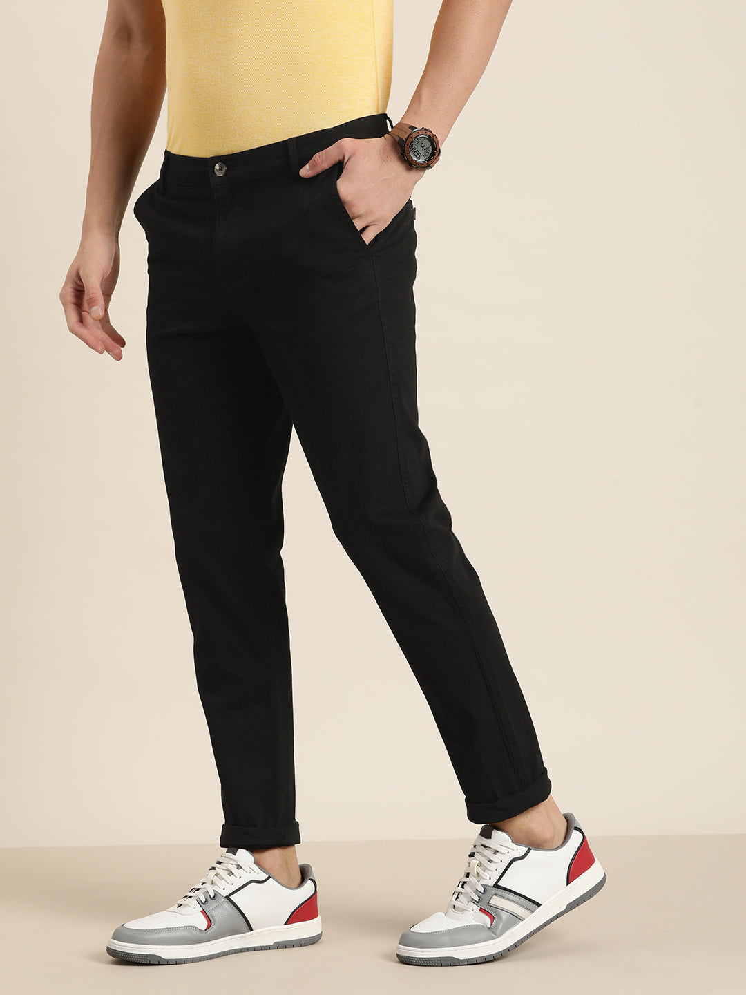 Men Solid Ankle-Length Chinos Trousers
