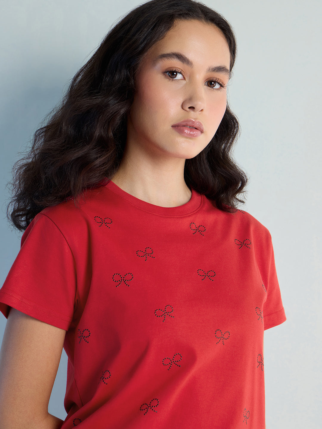 Womens Stud Detailed Regular Fit Round Neck Tshirt 