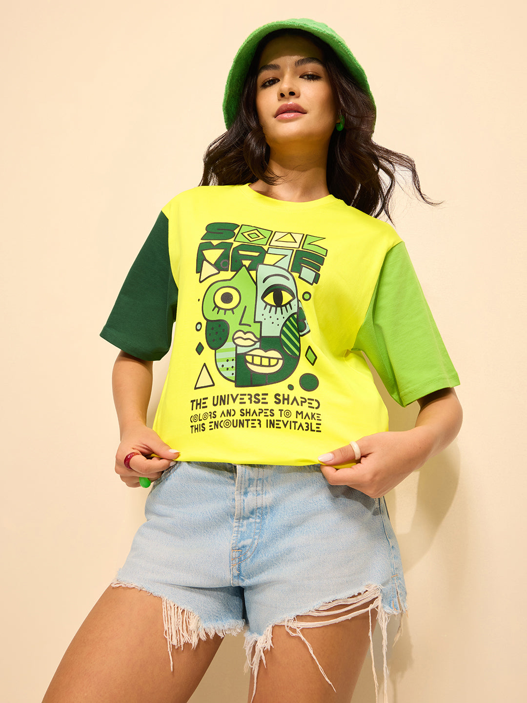 Womens Printed Oversized Fit Cotton T-Shirt