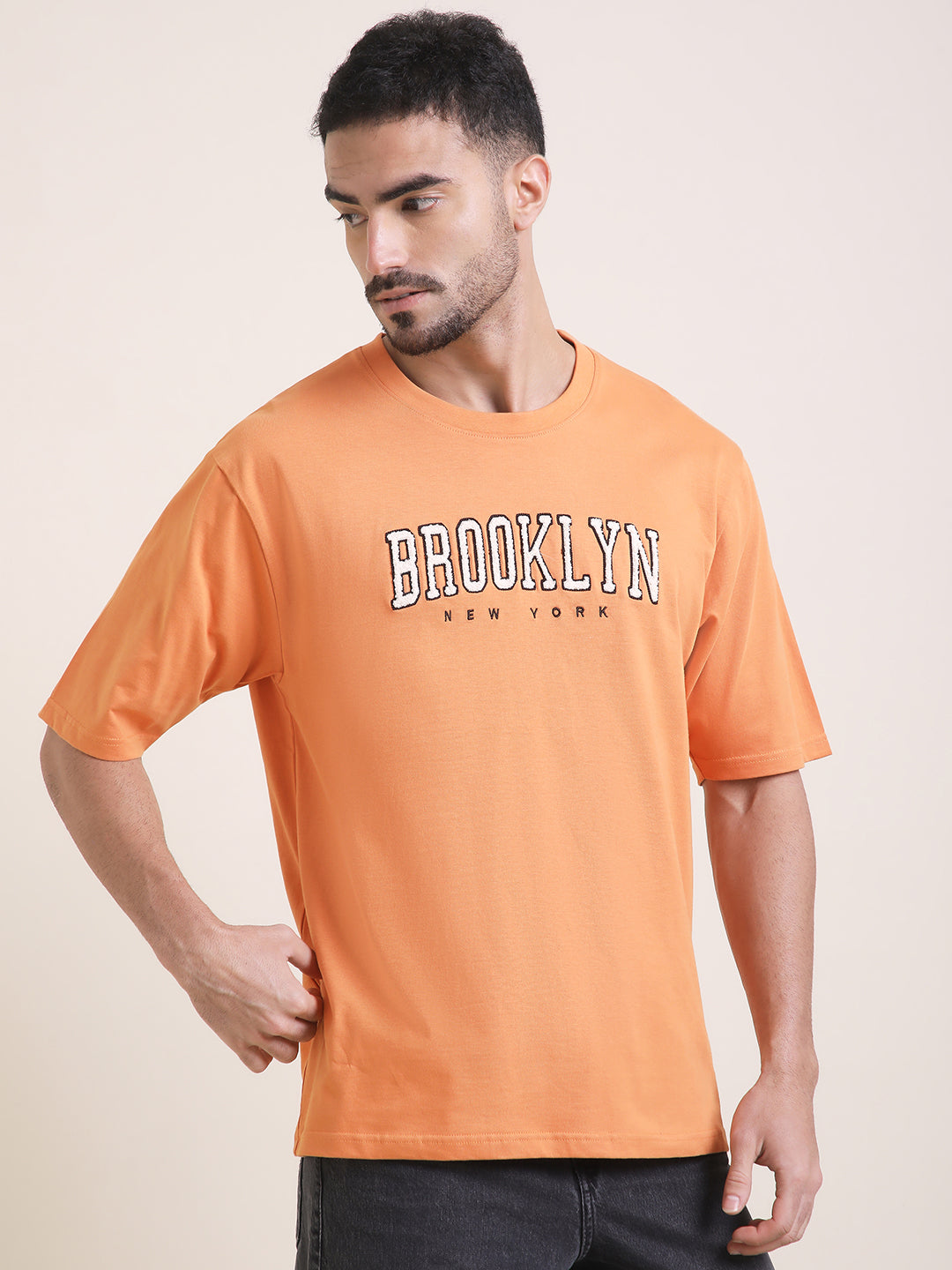Mens Half Sleeve Round Neck Embroidered Oversized Fit Tshirts