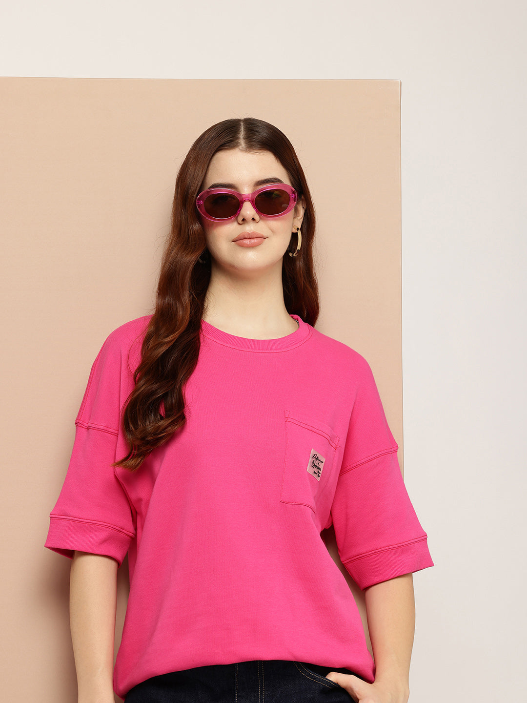 Womens Half Sleeve Round Neck Solid Oversized Fit Tshirts