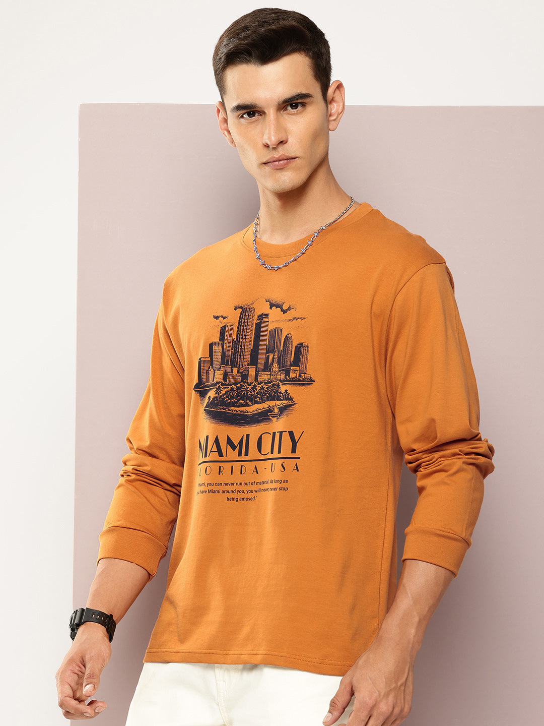 Mens Full Sleeve Round Neck Printed Oversized Fit Tshirts