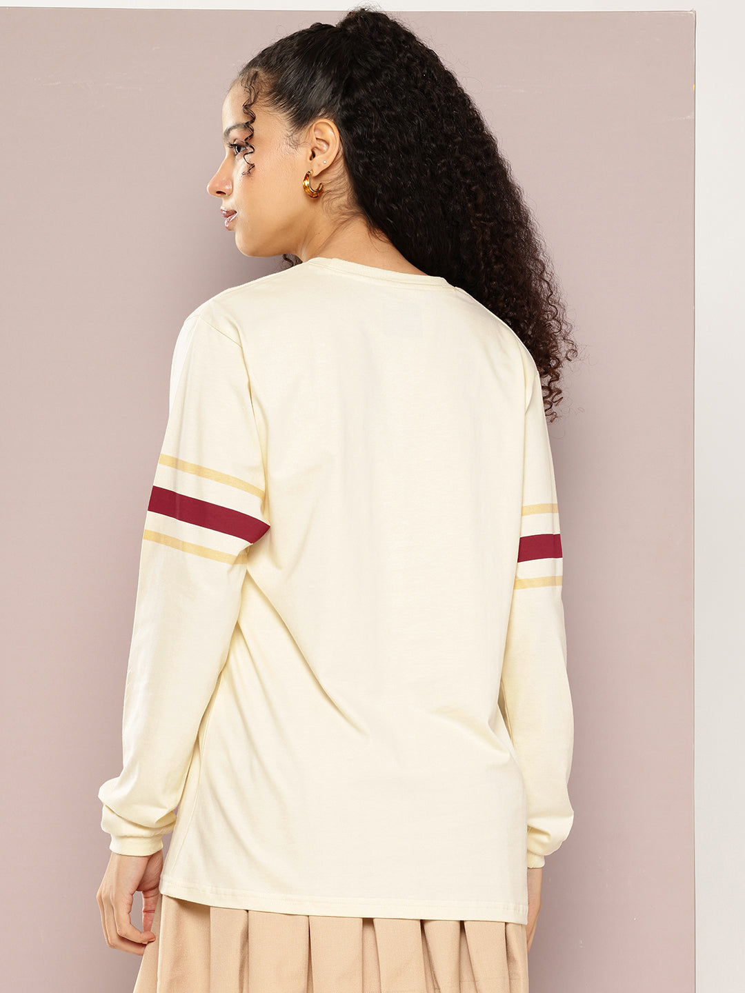 Womens Full Sleeve Round Neck Printed Oversized Fit Tshirts