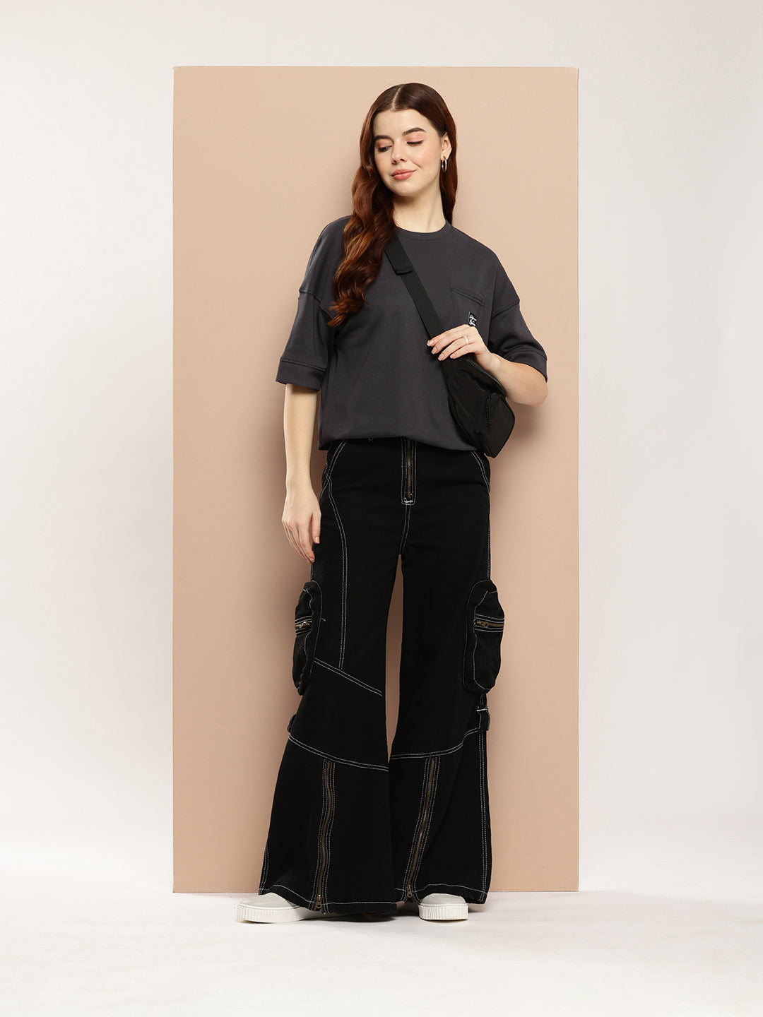 Womens Half Sleeve Round Neck Solid Oversized Fit Tshirts