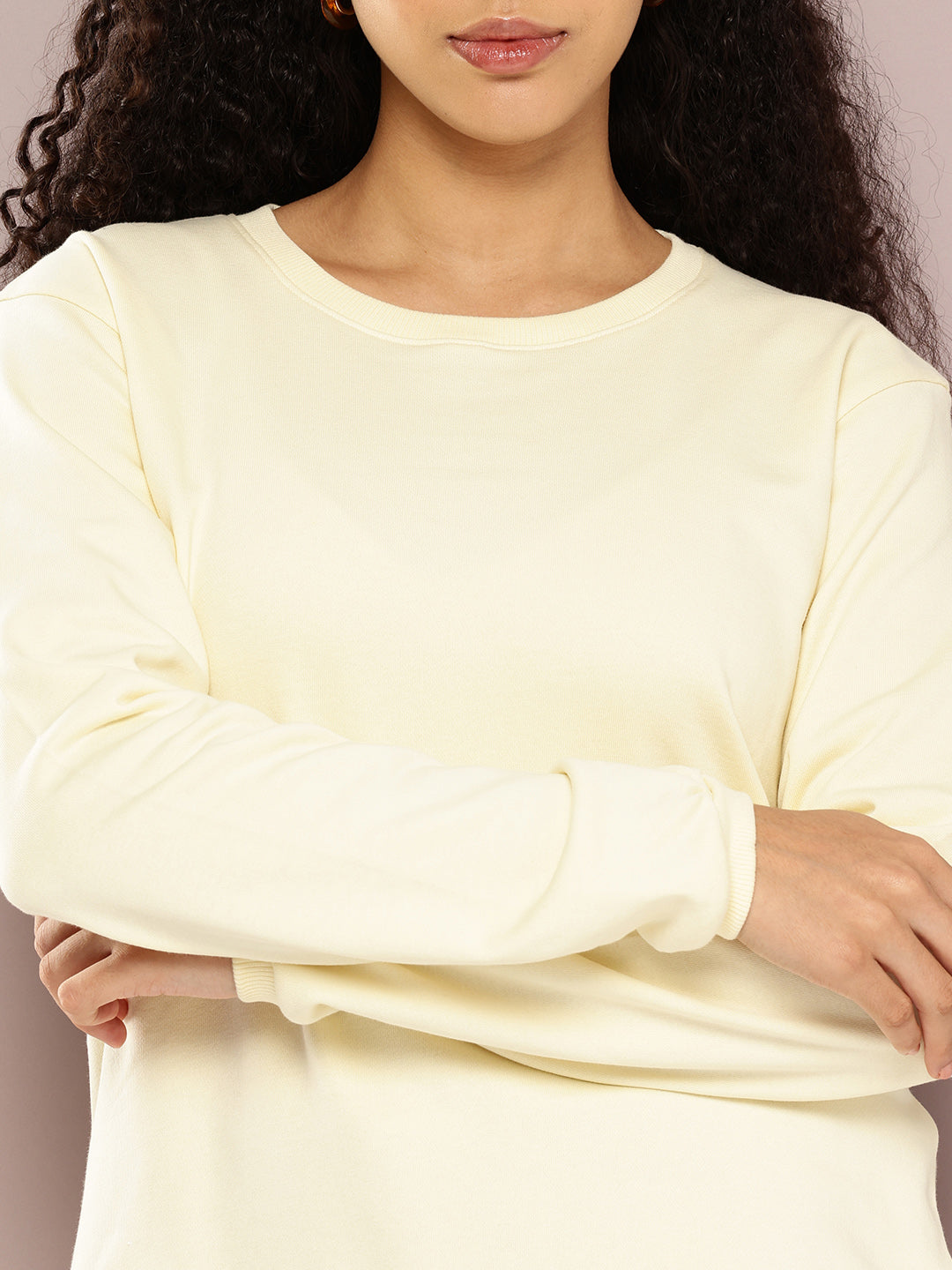 Womens Full Sleeve Round Neck Solid Relaxed Fit Tshirts